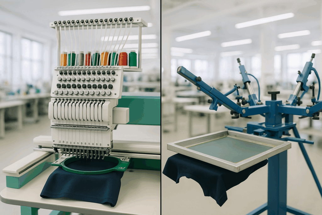 Techniken für die Veredelung von Textilien: Druck, Stick, 3D-Stick, Applikationen, Folien-Transfers.